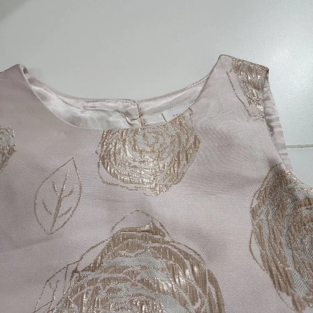 Girls Pink Rose Gold Brocade Jacquard Formal Flower Roses Dress Size 4t